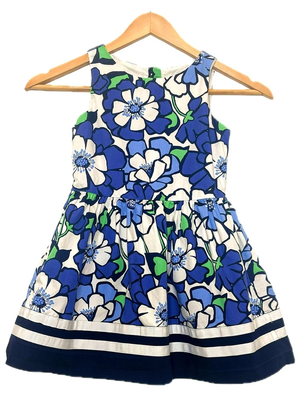 Gymboree Floral Cotton Sleeveless Bubble Dress GIrls Size 5 Blue & White A-Line